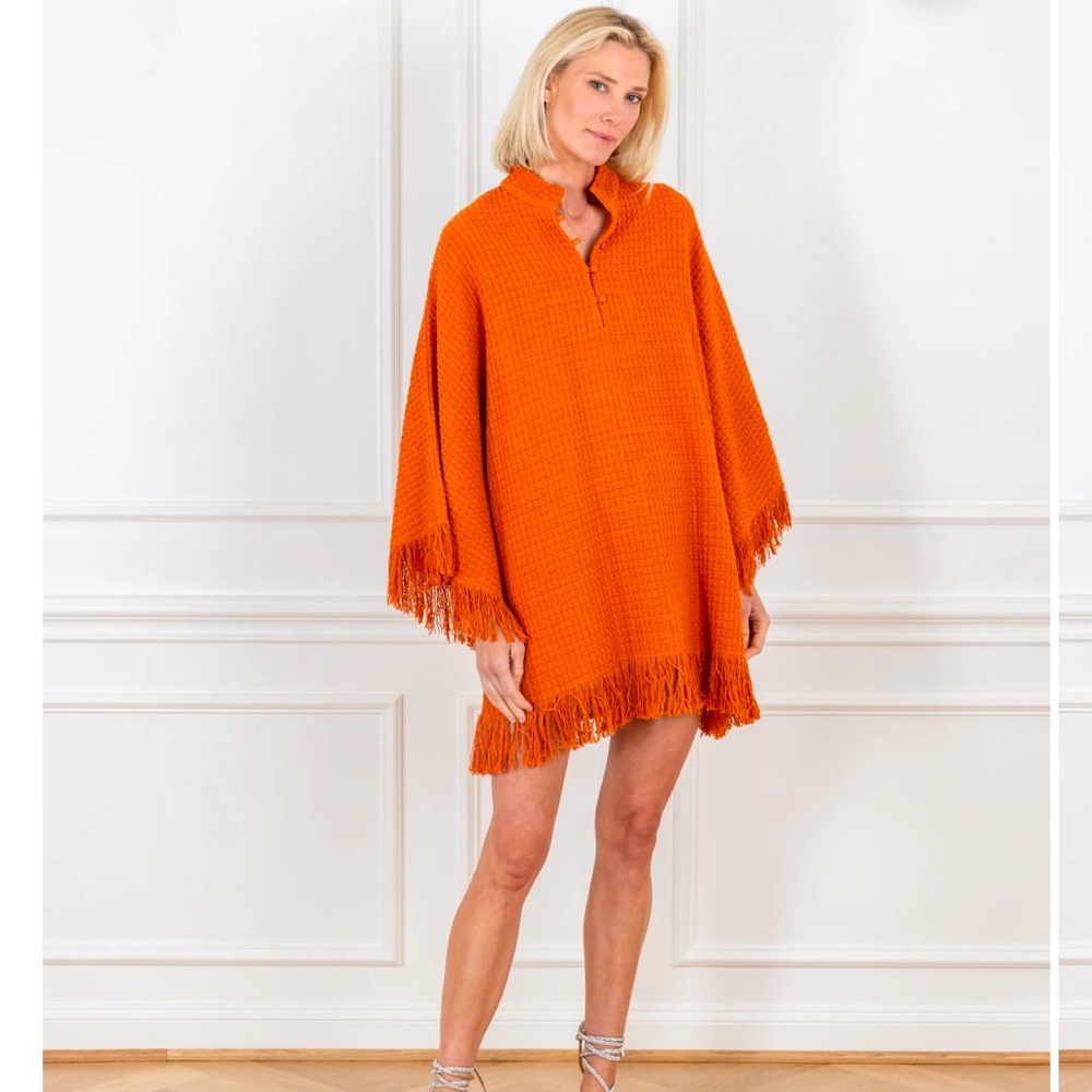 NWT La Vie Style House rust fringe mini caftan